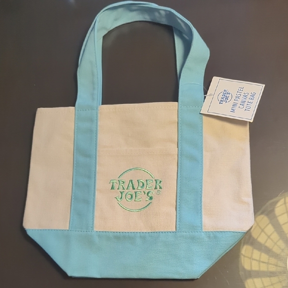 TRADER JOES Mini  Reusable Canvas Tote Bag Spring 2025 Pastel Blue NWT - Picture 1 of 3